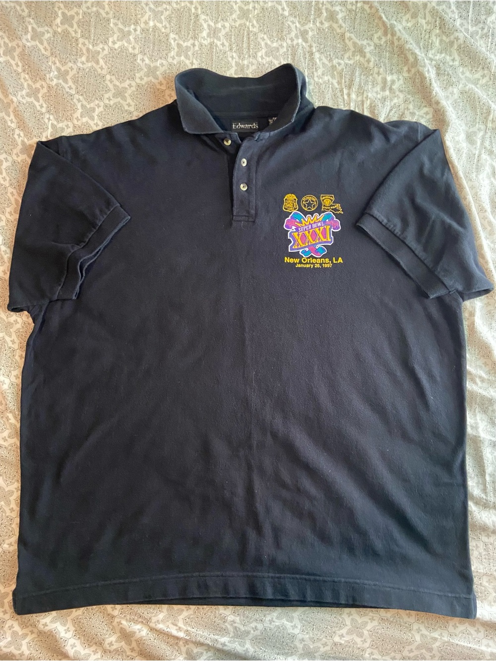 Edwards Navy Blue Men's Polo with New Orleans XXXI Embroidered Logo